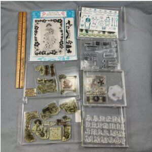 Lot 6 Clear Polymer Rubber Stamp Set Words Xmas Alphabet Japan Garden Birthday